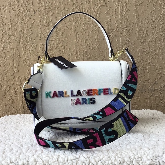 Karl Lagerfeld Handbags - Karl Lagerfeld White Crossbody Bag with Multicolor Strap